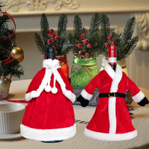 Weihnachts-Weinflaschen-Abdeckung Set, festliches Weihnachtsmann Kleid und Umhang für Party Deko.