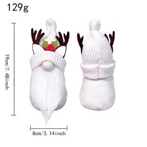 Christmas gnome plush doll white knitted hat reindeer antlers holiday home decoration display 19cm