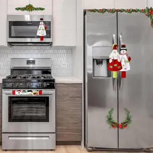 Christmas appliance handle covers set, flannel snowman and santa decoration for kitchen fridge.
