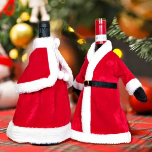 Weihnachtsflaschenhülle Set, rotes Samt Weihnachtsmann Kostüm Design für Tischdeko.