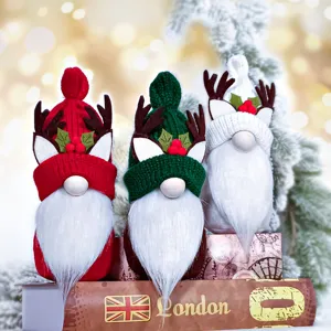Christmas Gnome Doll Knitted Hat Reindeer Antlers Holiday Festive Table Decor Figurine