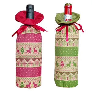 Weihnachten Leinwand Weinflasche Tasche, Jute Rentiere Schneeflocken Dekor, 2 Stk.