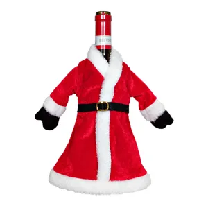 Weihnachten Weihnachtsmann Weinflasche Abdeckung rotes Samt Kleid festliche Tisch Dekoration