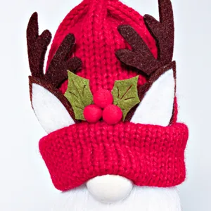 Christmas gnome plush toy with red knitted hat reindeer antlers for holiday home decoration