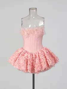 Robe courte rose en tulle sans bretelles corset robe de fete ete femmes vetement chic