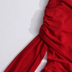 red mesh long sleeve dress ruched detail sheer sexy elegant slim fit summer fashion outfit
