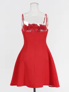 Rotes Träger Mini Kleid Sommer minimalistisch einfarbig Rücken Reißverschluss Damen Mode