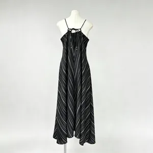 Minimalistische gestreepte spaghettiband maxi jurk voor dames, ademende chiffon, zomerstijl.
