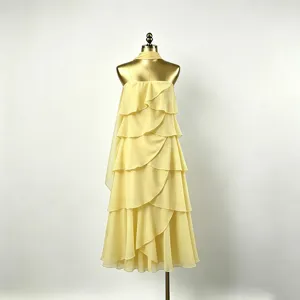 Robe longue maxi sans bretelles en mousseline haut de gamme style resort élégant français