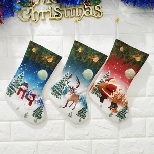 Stoff Weihnachtssocke Geschenktüte Mit Digitaldruck Weihnachtsmann Schneemann Rentier Muster Kleine Feiertag Hängende Dekoration