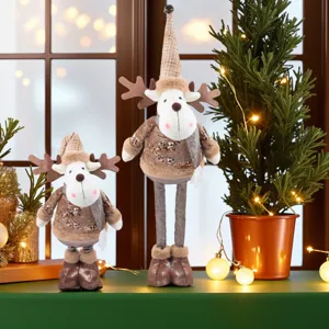 Decorazione di bambola di renna a gambe lunghe di Natale, bellissimo ornamento in peluche.