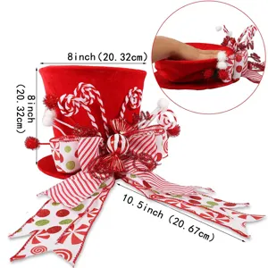 Christmas tree top hat red velvet candy cane bow holiday decoration 8 inch topper