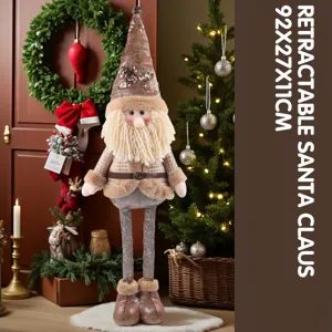 Babbo Natale retrattile decorazione bambola, gambe lunghe peluche con cappello di paillettes.