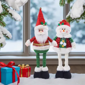Bambola di Natale Babbo Natale Pupazzo di Neve Gambe Lunghe Retrattili Peluche Cappello Paillettes Decorazione Festa Regalo