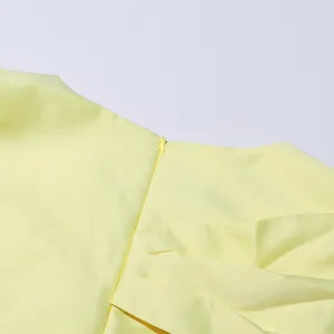 Yellow dress back zipper and pleated detail closeup showcasing clothing craftsmanship texture