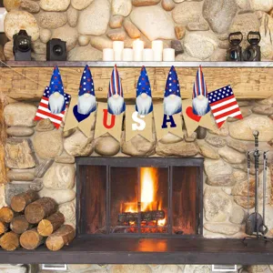 Independence Day patriotic gnome banner detail showing red white and blue star stripe flags.