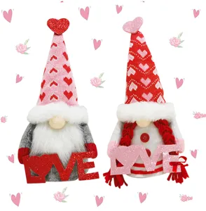 Valentine gnome couple plush doll with love sign festive home decor table ornament