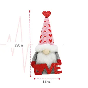 Valentine's Day gnome plush doll with heart hat holding love sign for romantic holiday decor.