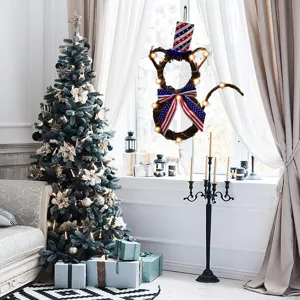 Independence Day Cat Shaped Wreath LED Lighted Patriotic Rattan Hanging Decor For Home