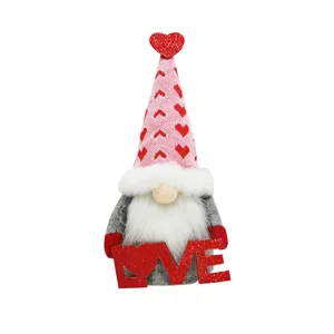 Valentine day gnome plush doll pink heart faceless toy holiday home decoration gift