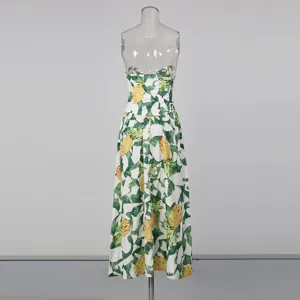 Robe longue maxi sans bretelles style été avec imprimé ananas, élégante plage