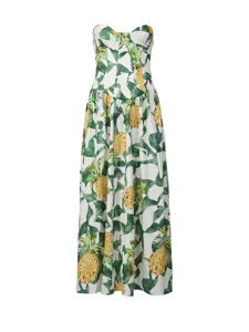 Robe longue élégante style vacances française imprimé ananas sans bretelles mode été.