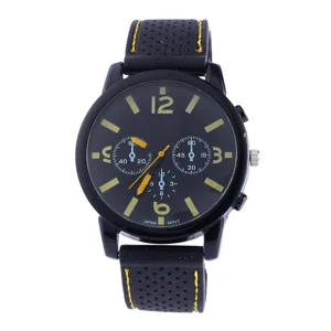 Herren Sport Quarzarmbanduhr mit schwarzem Zifferblatt, Chronographen und Kautschukarmband.