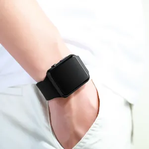 Fashion square LED digital watch with black silicone strap for daily casual wear detail.