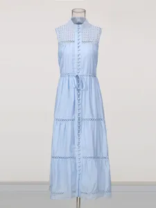 Robe longue de plage unie sans manches col montant élégante confortable pour l'été