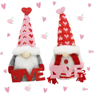 Valentine day couple gnomes plush dolls set with love sign for romantic holiday decor