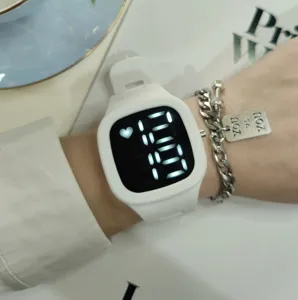 White silicone strap digital watch with LED display and heart icon for students sports