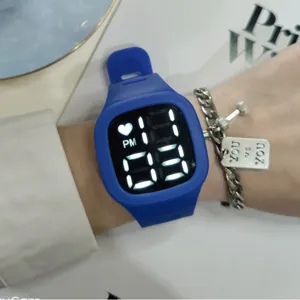 Blue square LED digital sports watch for men and women, waterproof silicone wrist watch.