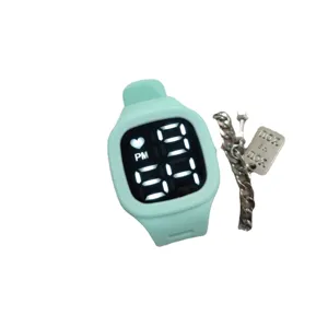 Mint green silicone digital LED watch for students, stylish sports electronic timepiece main view