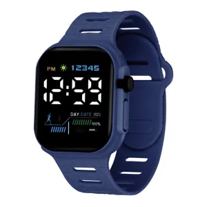 Blue LED digital sports watch featuring a comfortable silicone strap for daily wear.