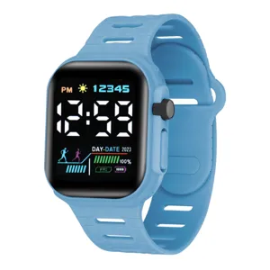 Student sports digital watch with silicone strap and clear LED display screen for daily wear.
