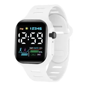 White silicone strap LED digital sports watch detail view, modern student electronic watch style.