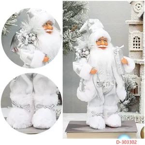 12 inch standing Santa Claus figurine silver Christmas home decor holiday ornament display.