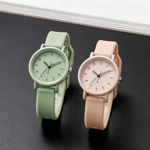 Women Minimalist Quartz Watch Silicone Strap Candy Colored Macaron Style Round Alloy Case Analog Wrist Watch For Student Girls