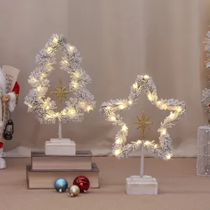 LED beflockte Tannenbaum Stern Tischdeko weihnachtliche leuchtende Deko Beleuchtung