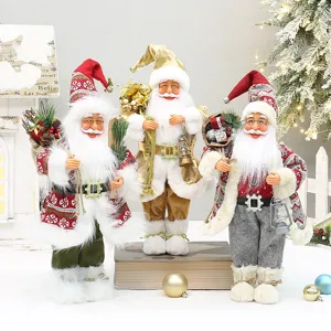 Tradizionale Babbo Natale Bambola in Piedi Ornamento Tessuto Plastica Decorazione di Natale Zaino Lanterna Stivali Statuina Natalizia da Tavolo