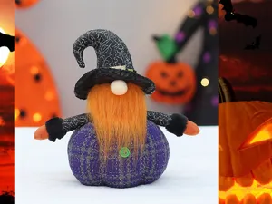 Halloween gnome witch hat doll plush toy purple pumpkin desktop decoration ornament holiday gift