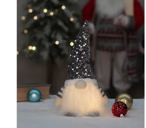 Christmas glowing gnome plush doll with sequin hat holiday table decoration ornament.