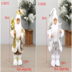 Standing Santa Claus Christmas decoration figurine set, 30cm height, gold and silver style.