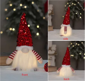 Christmas glowing gnome plush doll with red sequin hat and white beard for holiday decor