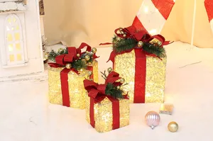 Boîtes cadeaux lumineuses de Noël avec rubans rouges pour décoration de vitrine de vacances
