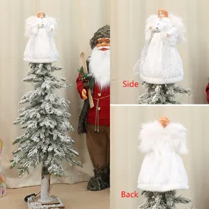 Christmas tree topper white angel doll plush wings holiday tree decoration ornament 1pc