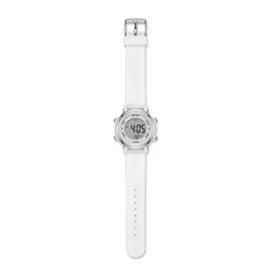 Orologio sportivo digitale cinturino silicone dettaglio, bianco impermeabile bimbo elettronico.