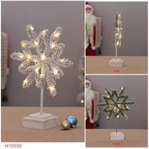 PE beflockte beleuchtete Schneeflocken Weihnachtsbaum Tischdeko mit Holzsockel fur Feiertage