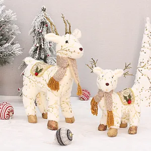 Set decorazione renna di Natale in peluche, statuetta di cervo in tessuto per casa festa.