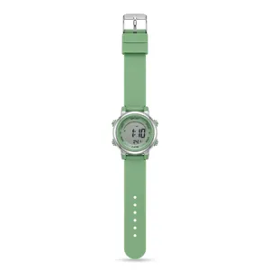 Orologio digitale colorato macaron da studente con cinturino in silicone verde sportivo.